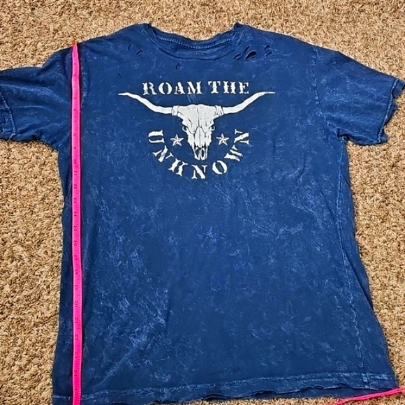 Womens blue mineral washed American Highway distressed tshirt sz large - Picture 5 of 8